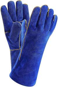 Gants de soudage résistants bleus avec paume renforcée et doublure en coton pour le soudage TIG/MIG résistant à la chaleur/au feu - Product Image 2