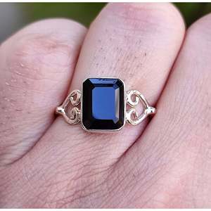 Emerald Cut Black Onyx <b>Ring</b> Handmade Boho <b>Statement</b> Sterling Silver Inlay 18K Plating Birthday Gift for Her - Product Image 2