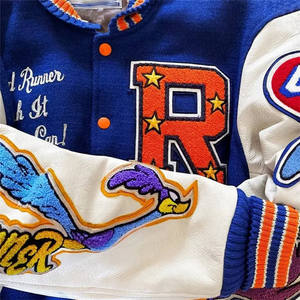 Chenille Patches Varsity Chaquetas Bordado Streetwear Mangas de cuero Invierno Hombres College Baseball Varsity Chaquetas Chenile Logos - Product Image 1