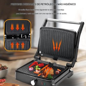Grill électrique sans fumée, ouverture à 180°, plaque de cuisson double amovible, revêtement antiadhésif en PTFE, fonction de contrôle de la température - Product Image 5