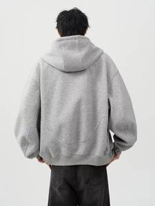 Oversize Loose Heavyweight Blank Heavy Black Drop Shoulder 100% algodón Fleece Zipper Plus Size Hoodies Sudadera - Product Image 2