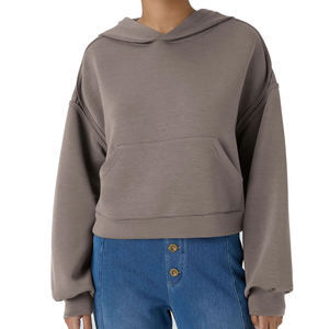 Sweat-shirts à capuche surdimensionnés pour femmes, personnalisables avec logo, en molleton épais uni, coupe courte, épaules tombantes, style streetwear, vente en gros - Product Image 1
