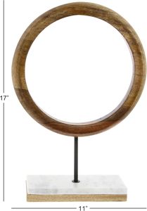 Sculpture géométrique en bois de manguier avec support en marbre Figurine décorative en forme de cercle idéal pour la décoration intérieure Statue en décoration marron - Product Image 3
