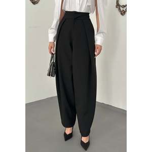 <b>Black</b> Pleated <b>Satin</b> <b>Trousers</b> - <b>Black</b> - Product Image 4