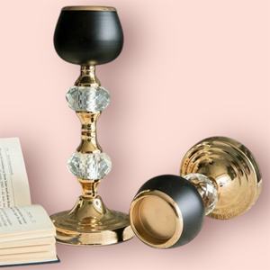 Candelabro de Metal Dorado de Lujo, Estilo Antiguo, Elegante, Grabado, Decoración para Mesa, Base de Cerámica con Bola, Portavelas - Product Image 2