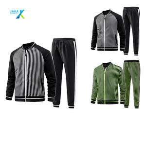 Conjunto Deportivo Informal para Hombre, 100% Algodón, Estampado, 2 Piezas, Chaqueta con Cierre y Cuello Alto, Pantalones Jogger, Ropa Deportiva para Entrenamiento - Product Image 1