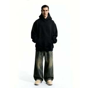 Z27 6XL Hoodie Oversize Épais 540GSM 100% Coton Biologique French Terry avec Broderie 3D DEFECT VENTE FINALE NOIR - Product Image 3