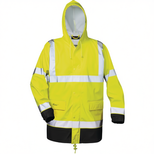 Manfred High-Visibility Yellow/<b>Black</b> PU <b>Rain</b> <b>Jacket</b> for Men - Product Image 2