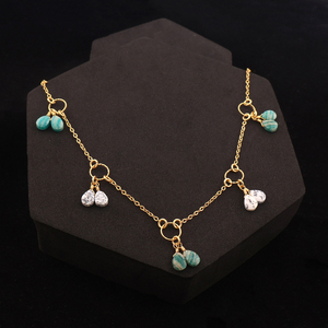 หยดน้ําตาคู่อัญมณีคอชิ้นโอปอลเดนไดรต์แท้พร้อมสร้อยคอห้อยอเมซอนไนต์สร้อยคอเสน่ห์วงกลมชุบทอง - Product Image 5