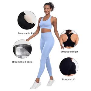 Taille haute deux pièces Fitness Yoga pantalon Push up gilet respirant élastique solide ensemble de sport pour les femmes - Product Image 5