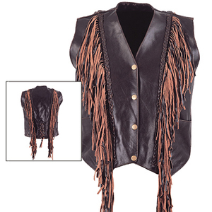 GILET À FRANGES EN CUIR HMB-3471A TRESSÉ NOIR GILET À FRANGES COULEUR NOIRE - Product Image 2