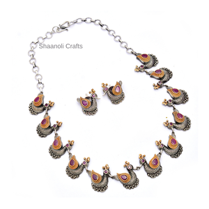 Collier de paon en argent oxydé traditionnel indien, poli antique, bicolore, magnifique, cadeaux de fête, bijoux - Product Image 3