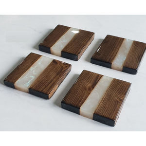 Marvelous Design Handmade Wood And <b>Blue</b> Resin <b>Coasters</b> Creative Drink <b>Coaster</b> Set For Home Decor Bar Accessories In Best Price - Product Image 5
