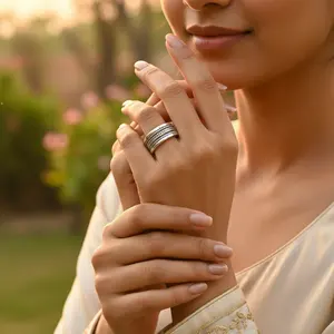 Anillo de Plata de Ley 925 con Diseño Geométrico Vintage para Mujer, con Baño de Oro y Perla Engastada en Bisel, Joyería de Regalo - Product Image 3