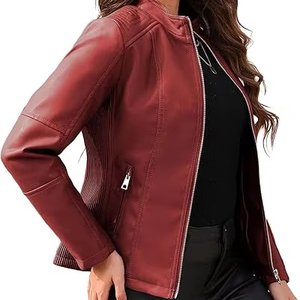 Chaqueta de cuero Premium con logotipo personalizado para mujer, ropa de moda, abrigo de invierno con cremallera, prendas de vestir exteriores, corte ajustado OEM 2025 - Product Image 4