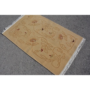 Rug, 3x4.8 ft Vintage Rug, <b>Brown</b> Floral Rug <b>Wool</b> - Product Image 4