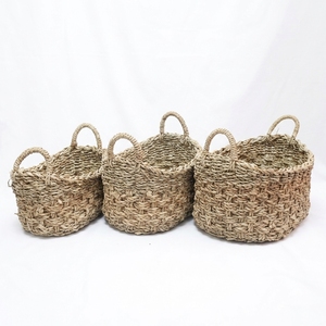 Juego de cestas de almacenamiento de banano y junco marino natural, con tejido de malla ovalado y asa en forma de arco, maceta de mesa, decoración artística pura para la habitación, artesanía. - Product Image 1