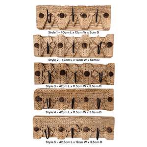 Elegant 3-<b>Hook</b> Carved Wood <b>Wall</b> Panel Medium Size Indian Design Style 1-5 for Coat Rack - Product Image 3