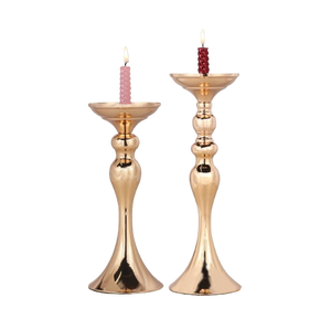 Juego de 2 portavelas de Metal de oro rosa clásico para decoración del hogar, mesa de oficina, portavelas de lujo decorativo, Pilar - Product Image 1