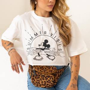 Camiseta con estampado personalizado de patrón sólido para mujer 100% algodón de primera calidad Terry cuello redondo ajuste holgado - Product Image 2