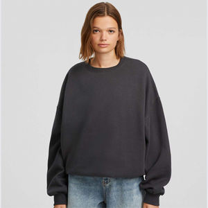 Sweat-shirt noir surdimensionné pour femme, col rond uni, pull à manches longues, épaules tombantes, coupe ample, couleur unie, pull décontracté - Product Image 3