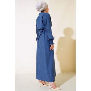 Robe en lin à manches plissées Indigo - Product Image 3