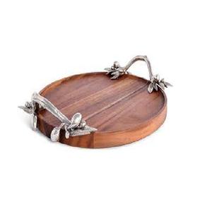 Bandeja de Servicio Redonda de Madera con Asa de Diseño para Servir Comida y Postres en Hoteles y Restaurantes - Product Image 1