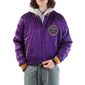 Chaqueta universitaria de gran tamaño Manfinity EMRG para hombre con hombro caído, diseño gráfico personalizado con letras - Product Image 1