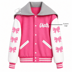 Customized Cheerleading Embroidered <b>Jacket</b> With <b>Rhinestones</b> Wool PU Leather Sleeves Color Block Warm-Up For Cheer Competition - Product Image 1