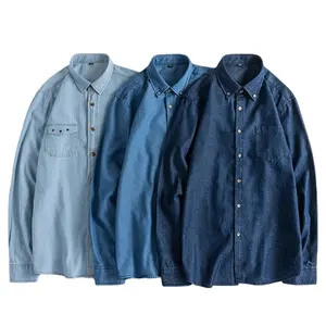 Professional supplier Turn-Down Collar Cotton Solid Color Jeans Casual Denim Men Shirts
