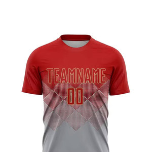 Conjunto de Uniforme de Fútbol Sublimado Personalizado, Degradado Rojo y Gris, Unisex para Adultos, Absorbente de Humedad, Manga Corta, 100% Poliéster - Product Image 5