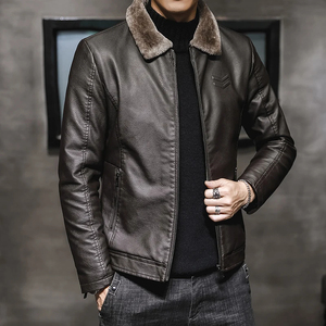 <b>Fur</b> collar Leather <b>Jacket</b> <b>men</b> Plus Velvet coats Thick Warm Fashion Autumn Winter <b>Men's</b> Leather <b>jacket</b> Top PU - Product Image 2