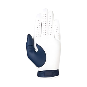 Guante de Golf de Cuero Cabretta Blanco con Correa de Muñeca Ajustable, Dedos Perforados Transpirables, Logotipo Personalizado, Uso en Exteriores, Azul Marino - Product Image 3