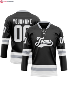 Jersey de cuello de encaje de hockey blanco-negro naranja personalizado Servicio OEM para ropa de hockey sobre hielo - Product Image 4