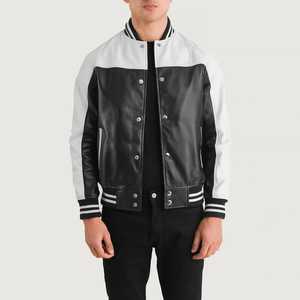 Veste universitaire de meilleure qualité avec logo personnalisé, manches en cuir, broderie, veste noire pour couple, collège, baseball, hommes, letterman - Product Image 1