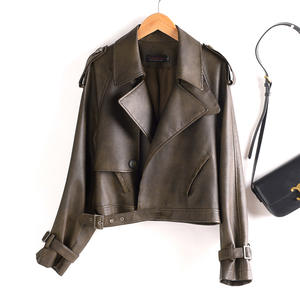 Women's Autumn <b>Vintage</b> Chic Bomber Outerwear New Fashion Burgundy PU Leather Jacket <b>Coat</b> Logo Long Sleeve Reversible Plain Dyed - Product Image 4