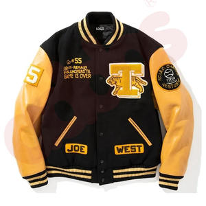 Veste OEM personnalisée en cuir de cheval manches patch chenille broderie et lettrage varsity letterman pour hommes - Product Image 1