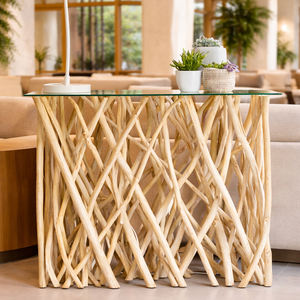 Premium Durable Teak Branch Artistic <b>Glass</b> Top Living Room Villa Entryway <b>Console</b> <b>Table</b> Eco-Friendly Luxury Interior Decor - Product Image 4