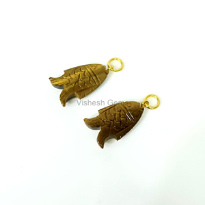 Oeil de tigre poisson sculpture pendentif 925 argent Sterling or Vermeil 25mm forme de poisson sculpté pierres précieuses bijoux fins pendentifs breloques - Product Image 1