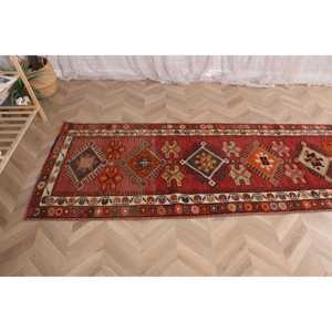 Vintage Rug, <b>Runner</b> 3.1x11.8 ft Rug, Herki <b>Red</b> Moroccan Rug - Product Image 5