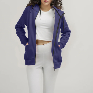 Sudaderas cortas con cremallera antiarrugas ligeras Mezcla de algodón transpirable para mujer Sudaderas con capucha para mujer - Product Image 3