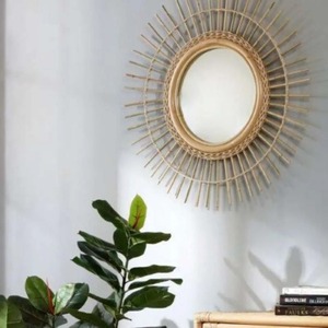 Venta al por mayor de diseño moderno respetuoso con el medio ambiente ratán colgante girasol espejo redondo Indonesia hecho con marco de hierro decoración de la pared - Product Image 6