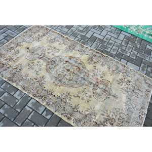 Turkish Rug, 3.7x6.8 ft Area Rug, <b>Brown</b> White <b>Wool</b> Rug - Product Image 4