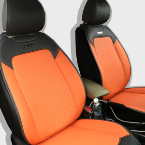 Fundas de asiento de coche Juego completo Fundas de asientos de cuero de coche de lujo Ajuste universal Naranja con color negro - Product Image 2