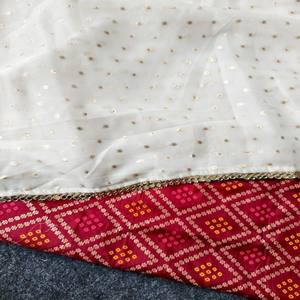 Sari Blanco de Organza de Chifón Puro VASTRA COTTAGE con Bordado Butti, Borde de Encaje de Espejo y Blusa Tejida en Contraste, Ropa Festiva - Product Image 3