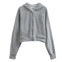 Top Corto con Capucha para Mujer, Invierno, Color Sólido, Diseño con Cremallera, Tejido de Felpa, 100% Algodón, Uso Diario, Ligero, Tallas Grandes, Personalizable