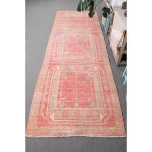 Alfombra Turca de 3.6x10.1 pies, Alfombra Vintage, Alfombra de Lana con Rayas Rojas - Product Image 1