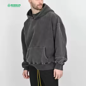 Sweat à capuche unisexe personnalisé avec logo brodé, effet délavé, vintage, en molleton/éponge française, respirant, séchage rapide, 100% coton lourd - Product Image 3