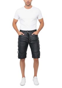 กางเกงขาสั้นหนังแท้ผู้ชายแบบผูกเชือก ดีไซน์ลายควิลท์ - Product Image 2