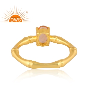 แหวนอัญมณีซิทรีนธรรมชาติชุบทอง18K ดีไซน์ใหม่แหวนดีไซน์ไม้ไผ่ - Product Image 4